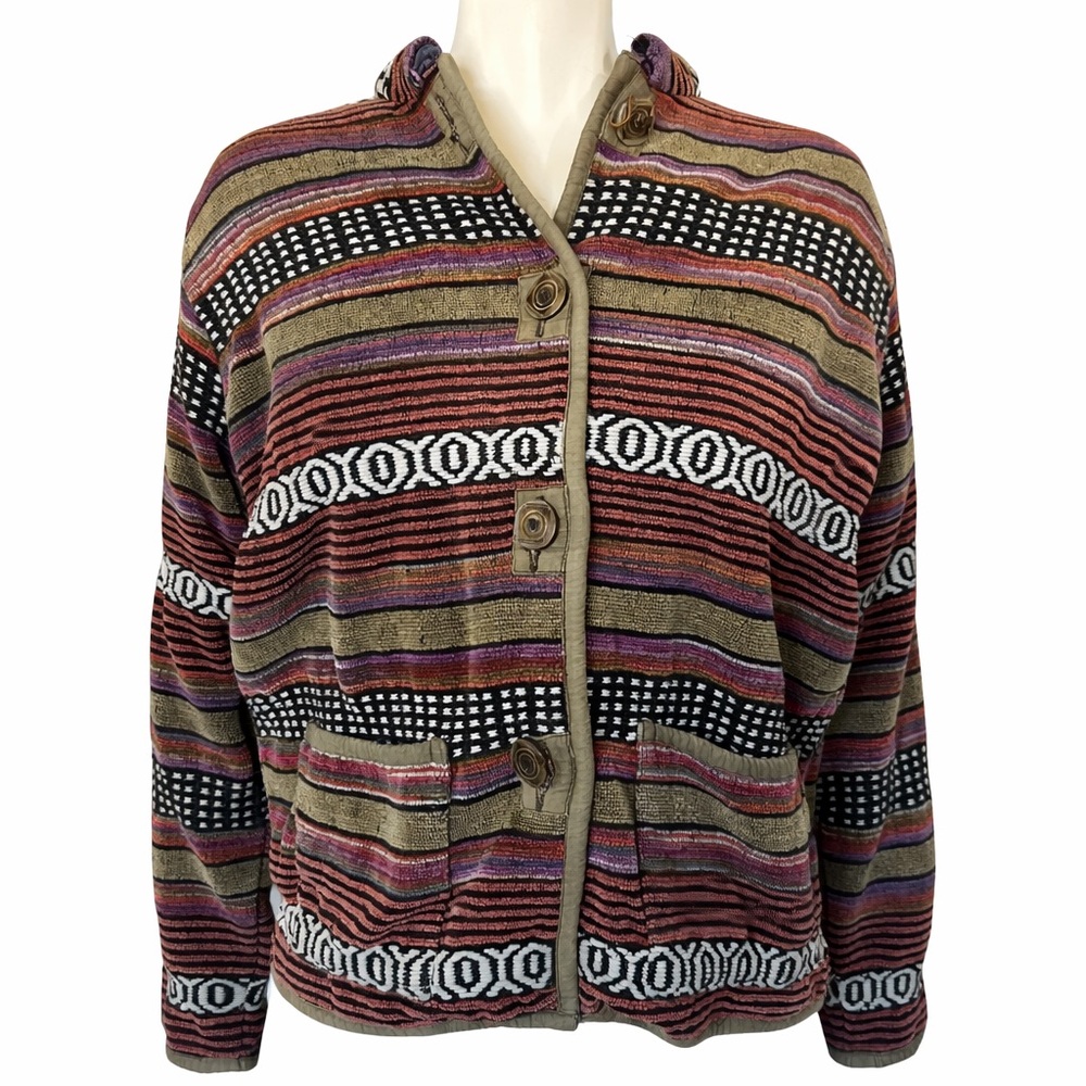Vintage Boho Chic Multicolor Striped Button-Up Jacket